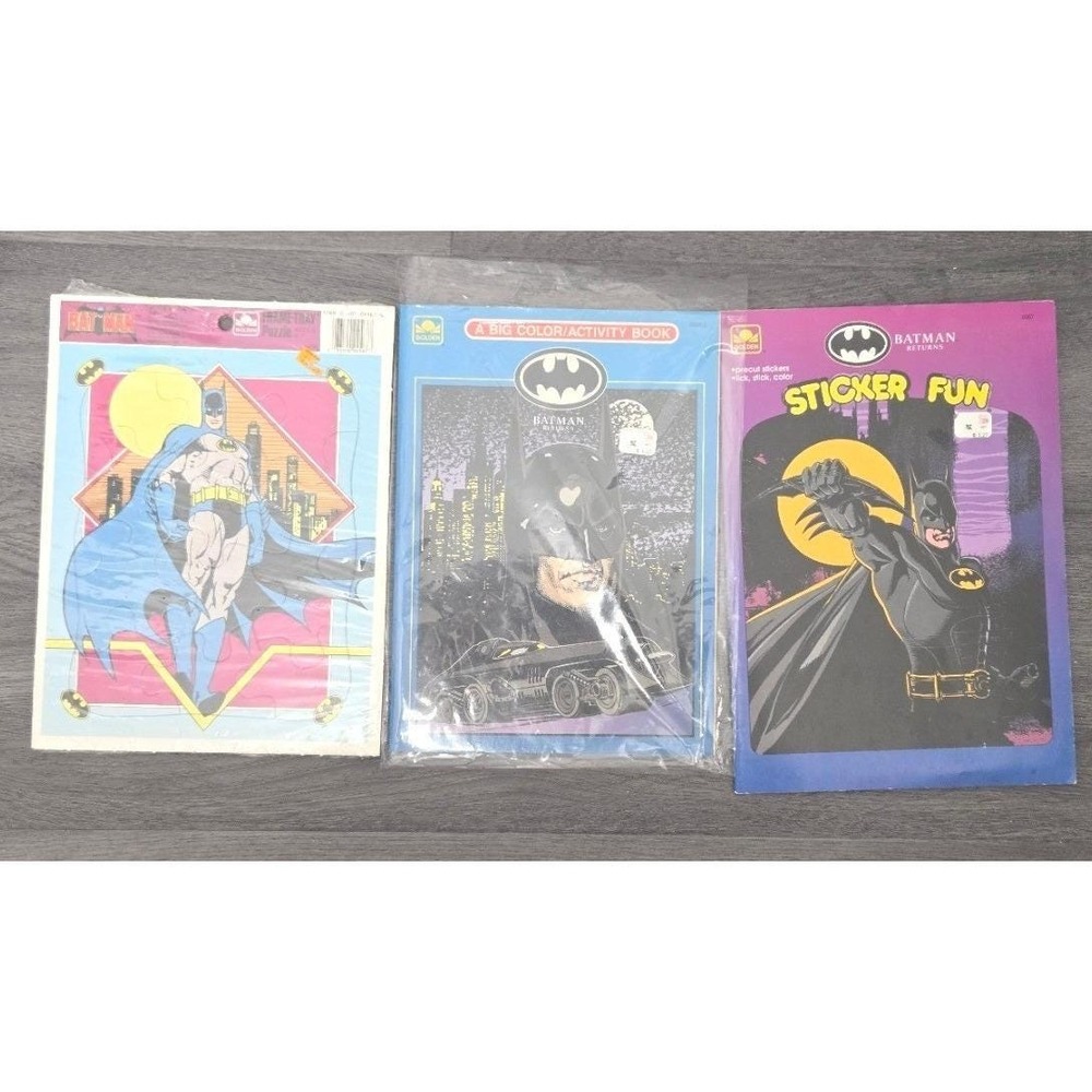 New/Sealed 1989 Batman Puzzle & 1992 Batman Returns Sticker/Activity Book